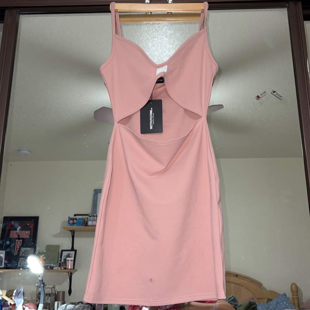 Rose straps cup detail cut out bodycon dress